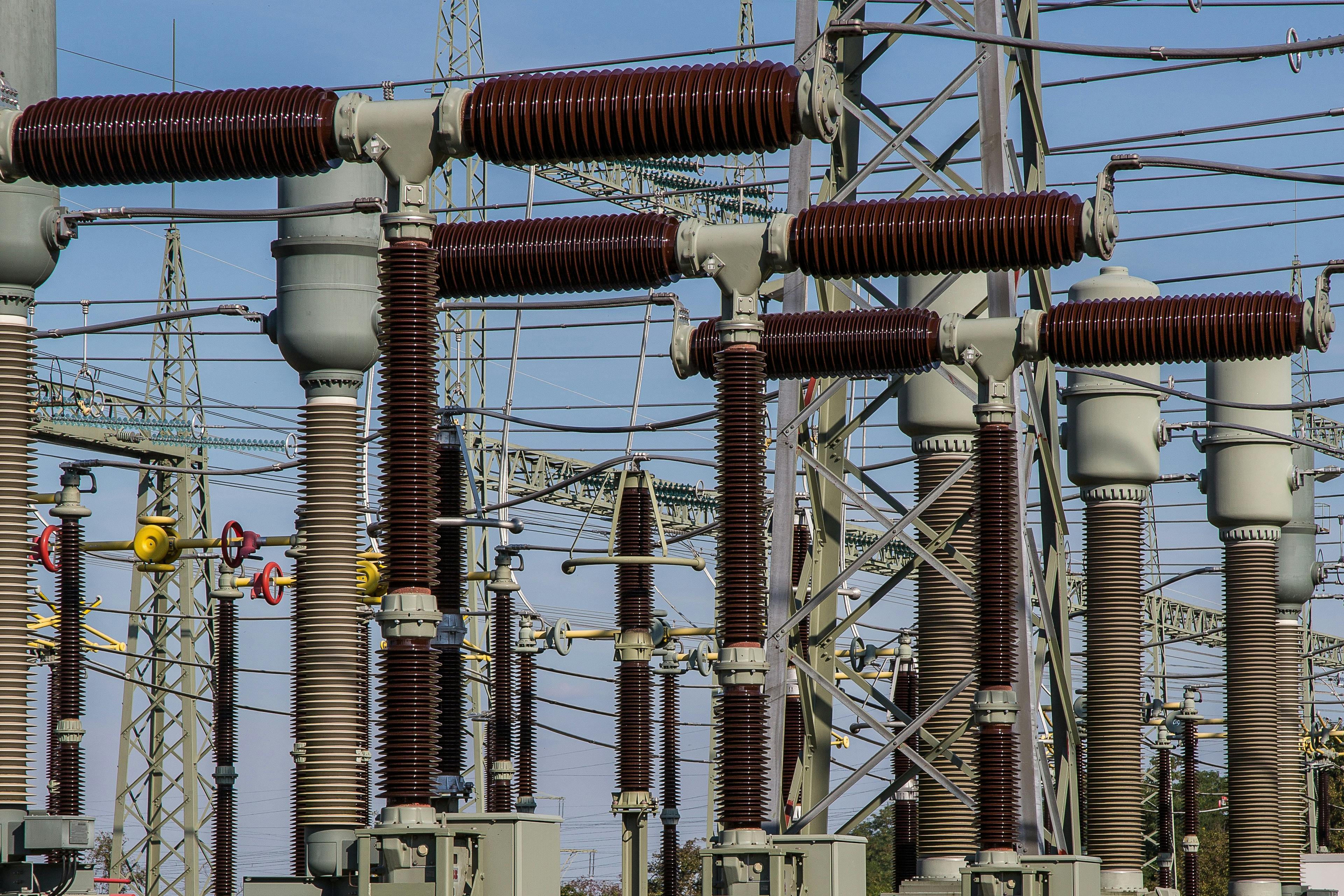 High voltage power lines aerial